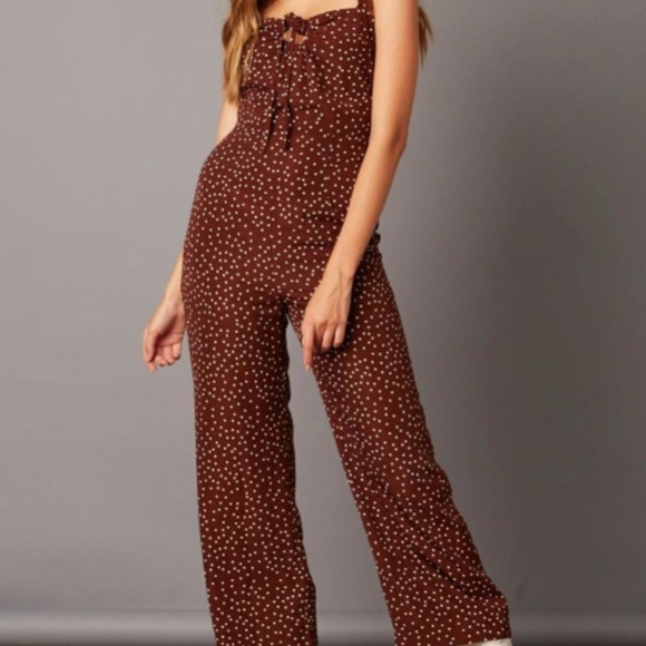 Cotton Candy Pants & Jumpsuits Nwt Cotton Candy La Brown Polka Dot Cutout Jumpsuit Poshmark